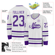 Загрузить изображение в средство просмотра галереи, Custom White Purple-Gray Hockey Jersey

