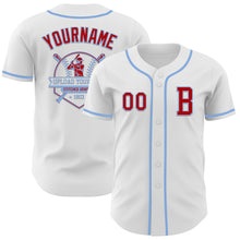 Load image into Gallery viewer, Custom White Red-Light Blue Authentic Baseball Jersey
