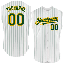 Загрузить изображение в средство просмотра галереи, Custom White Green Pinstripe Gold Authentic Sleeveless Baseball Jersey
