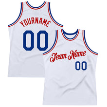 Load image into Gallery viewer, Custom White Royal-Red Authentic Throwback Basketball Jersey
