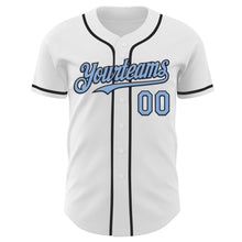 Load image into Gallery viewer, Custom White Light Blue-Black Authentic Baseball Jersey
