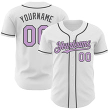 Load image into Gallery viewer, Custom White Light Purple-Steel Gray Authentic Baseball Jersey
