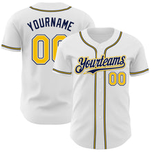 Load image into Gallery viewer, Custom White Yellow-Navy Authentic Baseball Jersey
