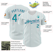 Laden Sie das Bild in den Galerie-Viewer, Custom White Teal Pinstripe Light Pink Authentic Baseball Jersey
