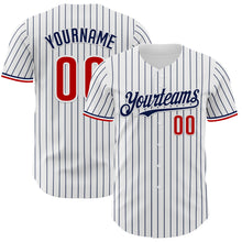 Загрузить изображение в средство просмотра галереи, Custom White Navy Pinstripe Red Authentic Baseball Jersey
