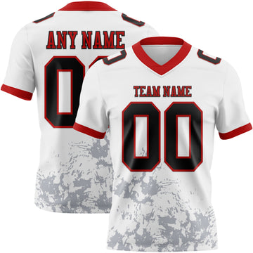 Custom White Black Gray-Red Splash Mesh Authentic Football Jersey
