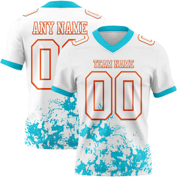 Custom White Lakes Blue-Orange Splash Mesh Authentic Football Jersey