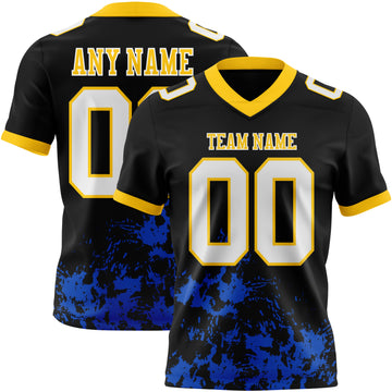 Custom White Thunder Blue-Black Splash Mesh Authentic Football Jersey