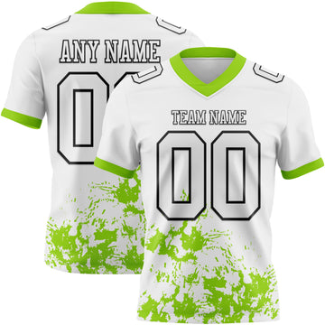 Custom White Neon Green-Black Splash Mesh Authentic Football Jersey