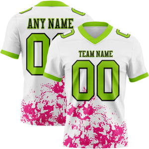 Custom White Neon Green Hot Pink-Black Splash Mesh Authentic Football Jersey