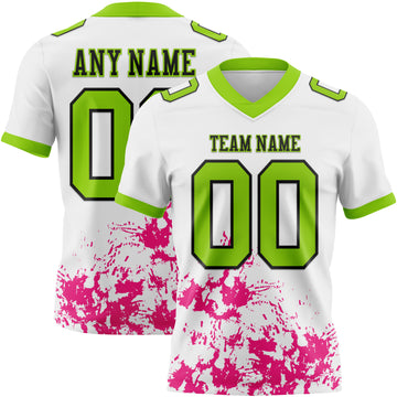 Custom White Neon Green Hot Pink-Black Splash Mesh Authentic Football Jersey