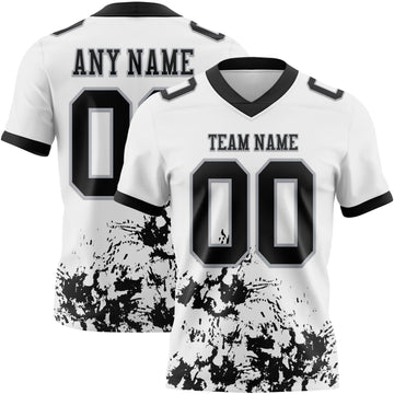 Custom White Black-Gray Splash Mesh Authentic Football Jersey