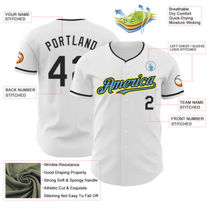 Custom White Black Shadow Blue-Light Yellow Authentic Baseball Jersey