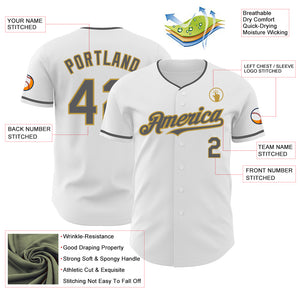 Custom White Steel Gray-Old Gold Authentic Baseball Jersey