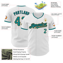 Load image into Gallery viewer, Custom White Teal Black-Old Gold Authentic Baseball Jersey
