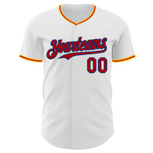 Load image into Gallery viewer, Custom White Red Royal-Gold Authentic Baseball Jersey
