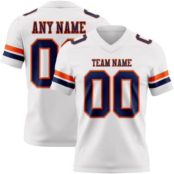 Custom White Navy-Orange Mesh Authentic Football Jersey