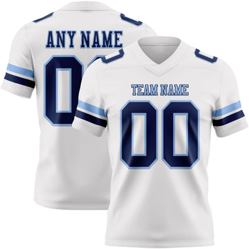Custom White Navy-Light Blue Mesh Authentic Football Jersey