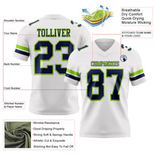 Load image into Gallery viewer, Custom White Navy-Neon Green Mesh Authentic Football Jersey
