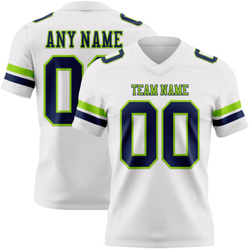 Custom White Navy-Neon Green Mesh Authentic Football Jersey