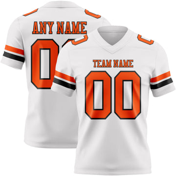 Custom White Orange-Black Mesh Authentic Football Jersey