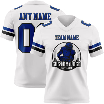 Custom White Royal-Black Mesh Authentic Football Jersey