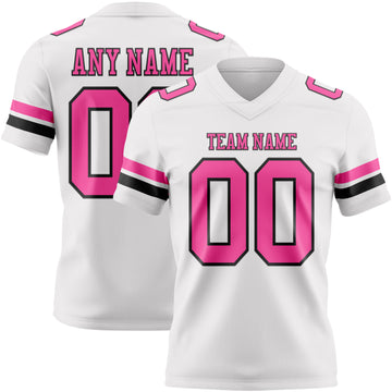 Custom White Pink-Black Mesh Authentic Football Jersey