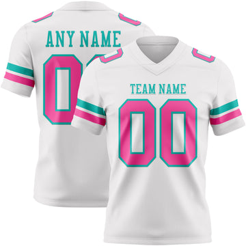 Custom White Pink-Aqua Mesh Authentic Football Jersey
