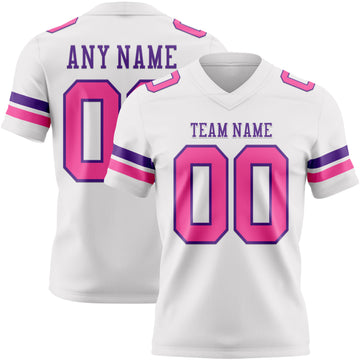Custom White Pink-Purple Mesh Authentic Football Jersey