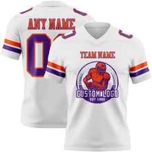 Load image into Gallery viewer, Custom White Purple-Orange Authentic Football Jersey
