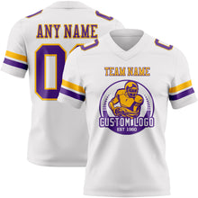 Load image into Gallery viewer, Custom White Purple-Gold Authentic Football Jersey
