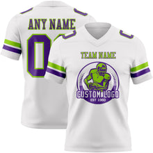 Load image into Gallery viewer, Custom White Purple-Neon Green Authentic Football Jersey
