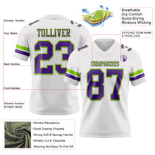 Load image into Gallery viewer, Custom White Purple-Neon Green Authentic Football Jersey
