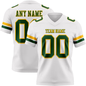 Custom White Green-Gold Mesh Authentic Football Jersey