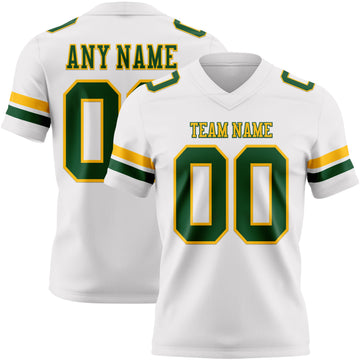 Custom White Green-Gold Mesh Authentic Football Jersey