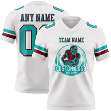 Load image into Gallery viewer, Custom White Aqua-Crimson Authentic Football Jersey

