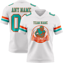 Load image into Gallery viewer, Custom White Aqua-Orange Authentic Football Jersey
