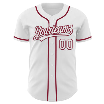 Custom White Crimson Authentic Baseball Jersey