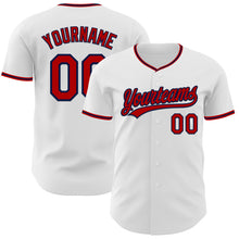 Load image into Gallery viewer, Custom White Red-Navy Authentic Baseball Jersey
