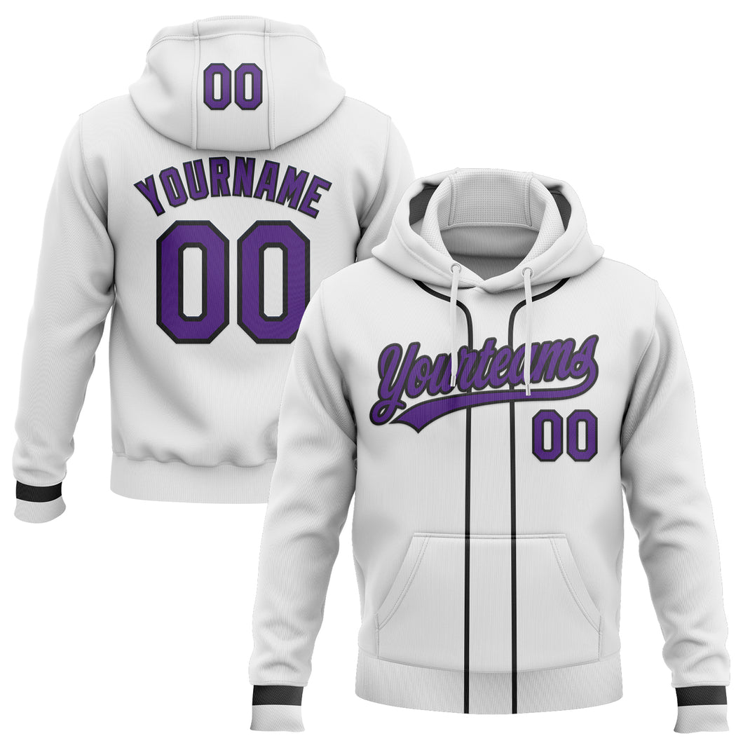Custom Stitched White Purple-Black Baseball Pullover Sweatshirt Hoodie