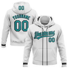 Load image into Gallery viewer, Custom Stitched White Teal-Black Baseball Pullover Sweatshirt Hoodie
