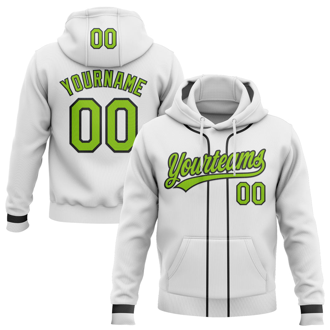 Custom Stitched White Neon Green-Black Baseball Pullover Sweatshirt Hoodie