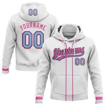 Custom Stitched White Light Blue Pink-Black Baseball Pullover Sweatshirt Hoodie