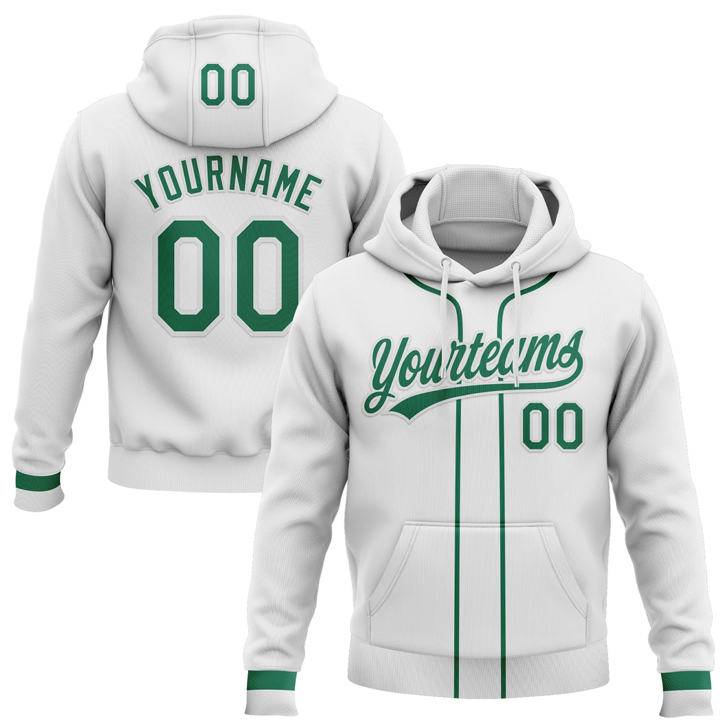 Custom Stitched White Kelly Green-White Baseball Pullover Sweatshirt Hoodie