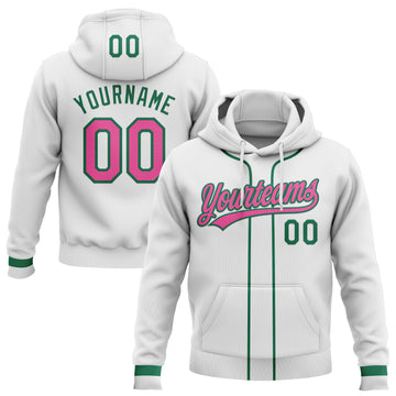 Custom Stitched White Pink-Kelly Green Baseball Pullover Sweatshirt Hoodie