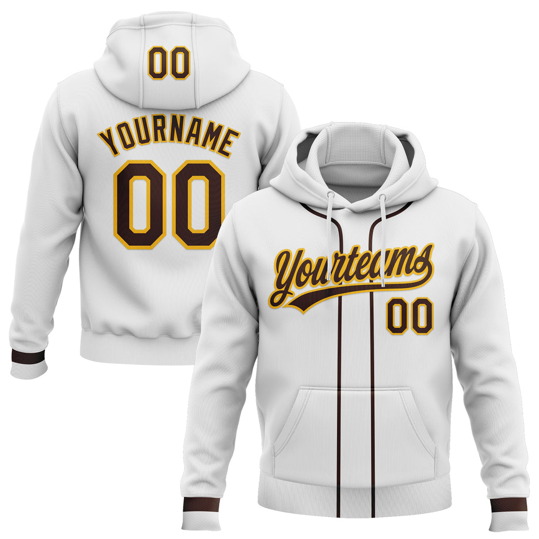 Custom Stitched White Brown-Gold Baseball Pullover Sweatshirt Hoodie
