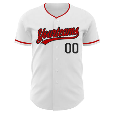 Custom White Red-Black Authentic Baseball Jersey