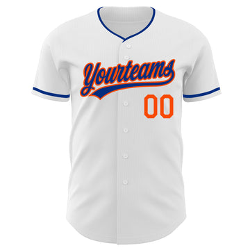 Custom White Royal-Orange Authentic Baseball Jersey