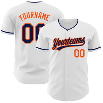 Custom White Navy-Orange Authentic Baseball Jersey