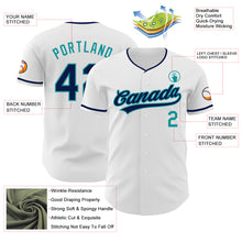 Load image into Gallery viewer, Custom White Navy-Teal Authentic Baseball Jersey
